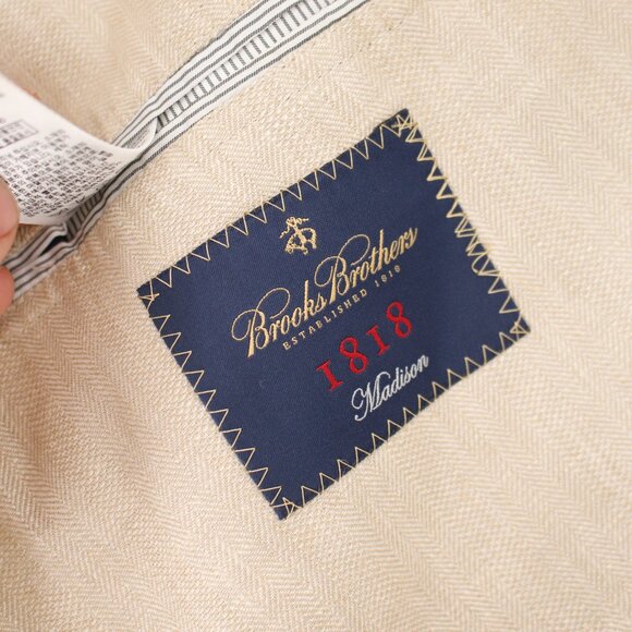 Brooks brothers Baird mcnutt sport coat Mens 46R madison 1818 herringbone linen - Picture 13 of 15